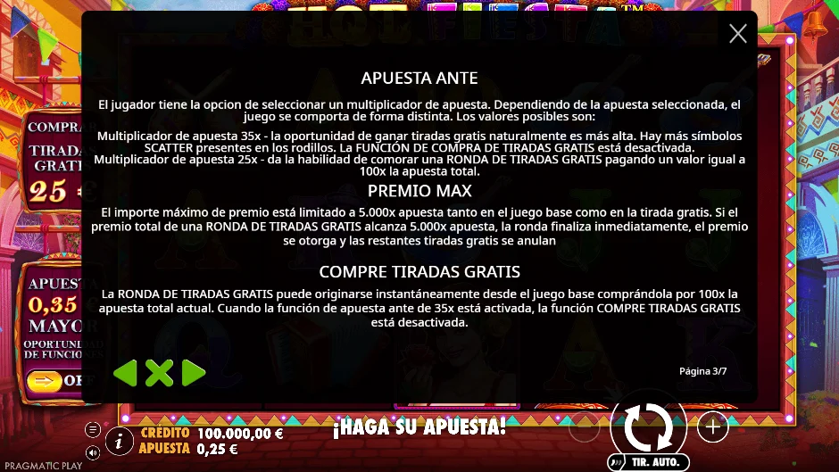 Hot Fiesta — apuesta ante y premio máximo